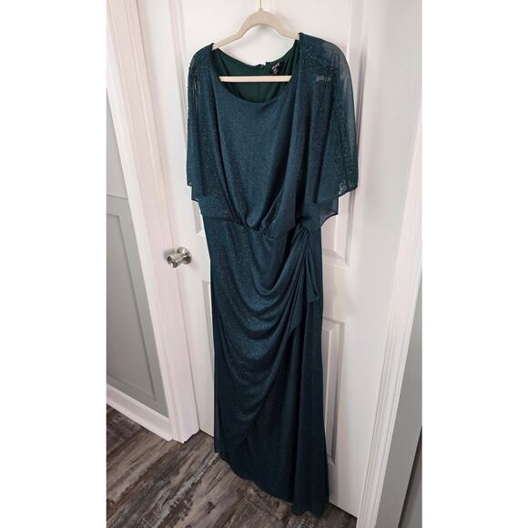 SNLY Short Sleeve Green Glitter Mesh Evening Gown Dress Size 18W - Picture 9 of 11
